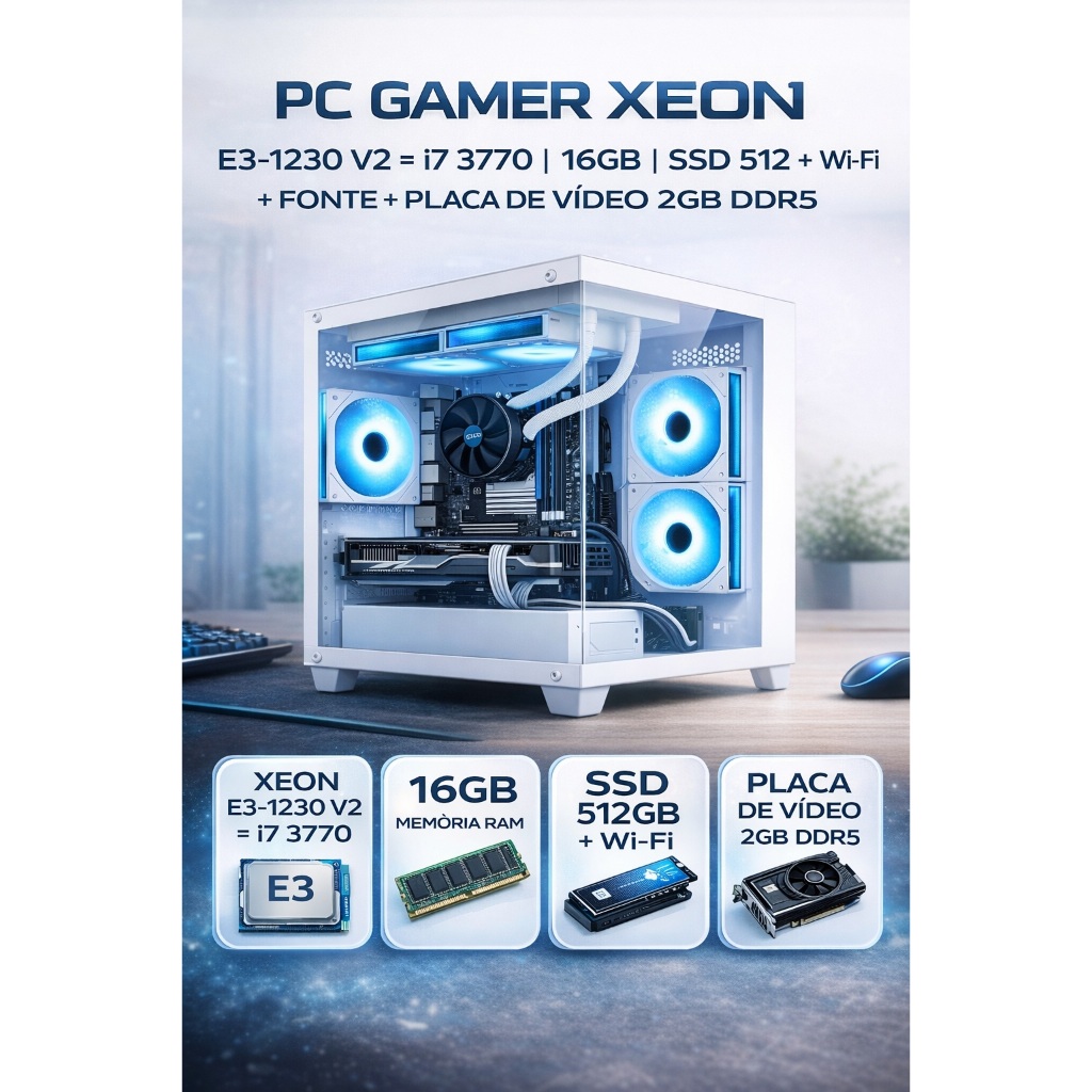 Pc Gamer xeon e31230v2=i73770 16GB Ssd 512 + Wifi + Fonte + Placa de ...