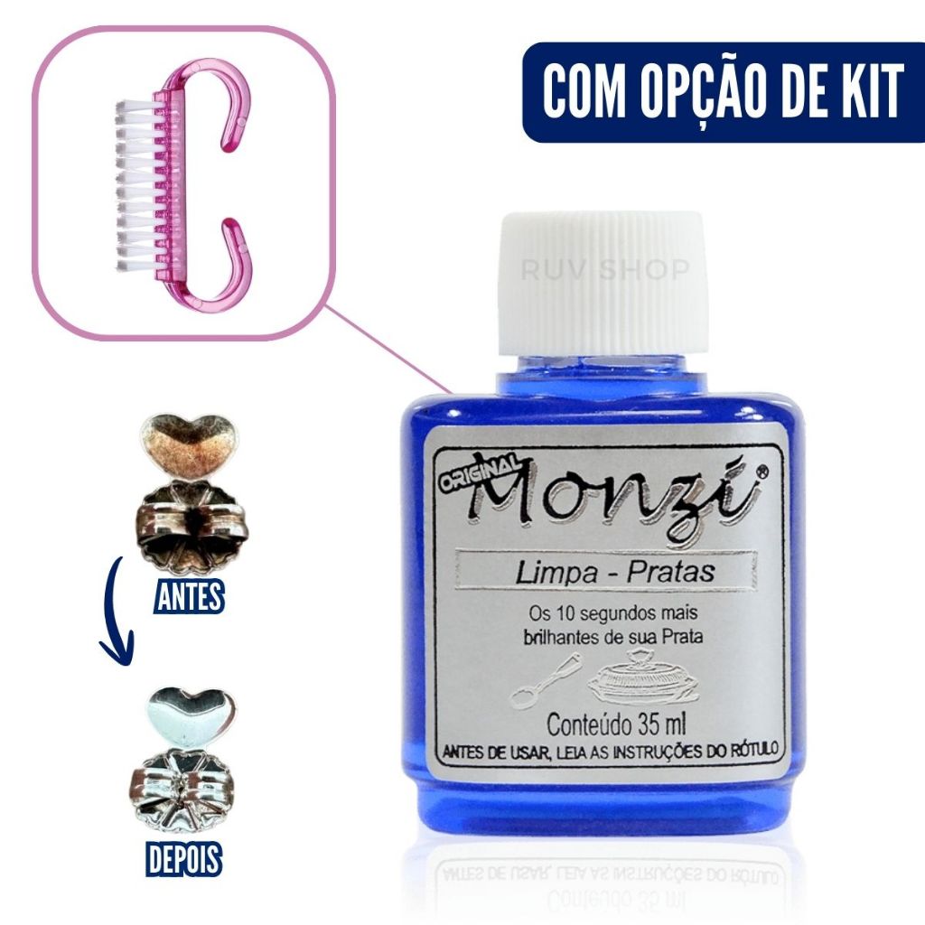 Limpa Prata Monzi Original - Liquido para limpar Joia 35 ml KIT com ...