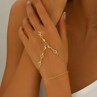 Conjunto Pulseira Banho de Prata 925 ou Ouro 18K: Mão + Dedo com Zircônias