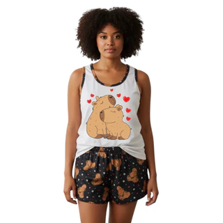 Short doll adulto regata feminino de dormir capivara baby dool pijama personagem fofo em Oferta na Shopee