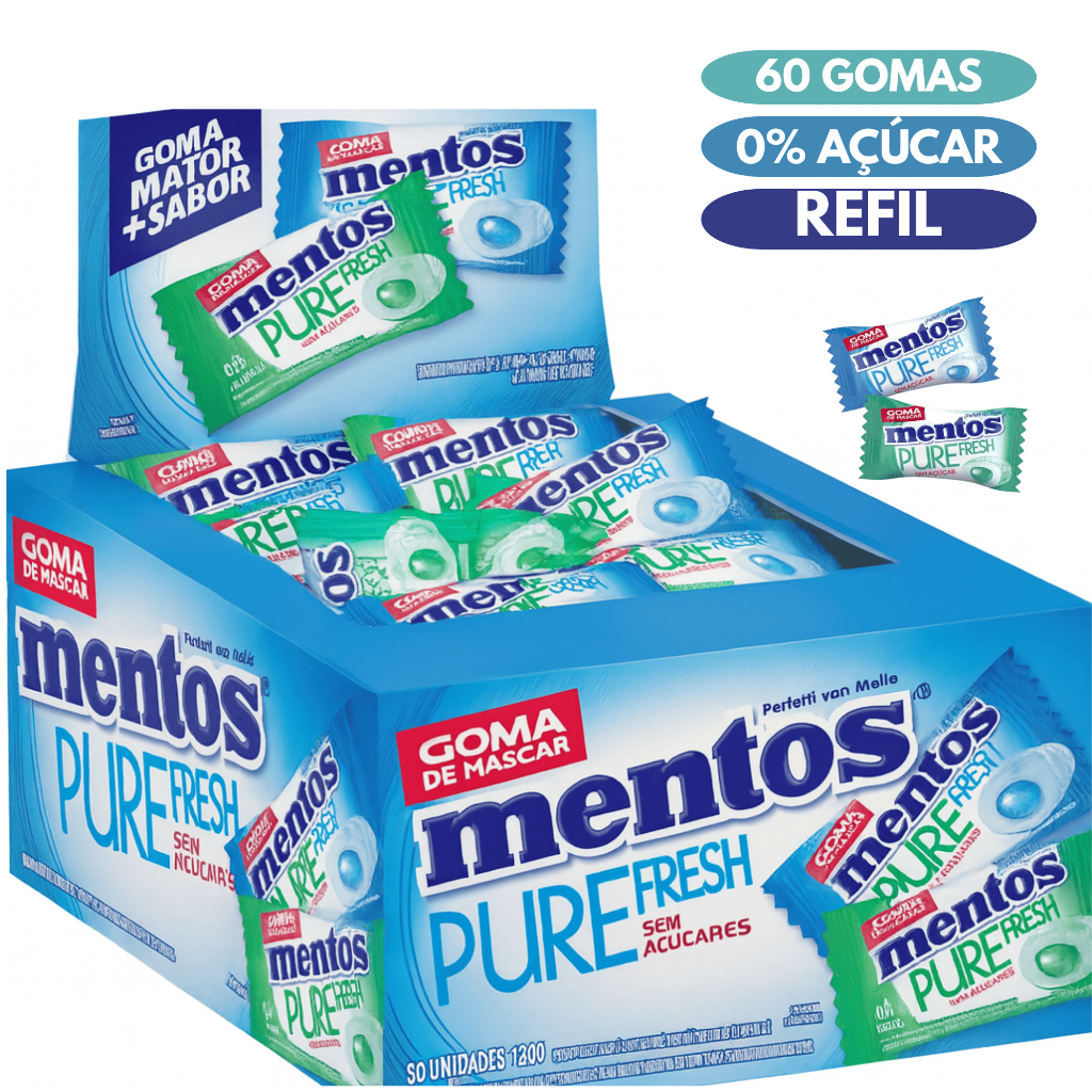Mentos Pure Fresh Chiclete Sortido Caixa 60 Gomas Sem Açúcar | Shopee ...