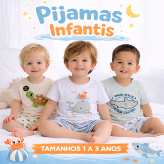Pijama Infantil Menino Malha Premium Conjunto Curto Estampado – Tamanhos 1 a 3 em Oferta na Shopee