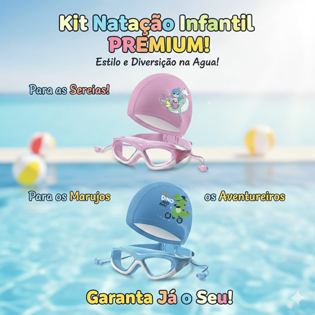 Kit Natação Infantil Óculos + Protetor de Ouvido + Touca Silicone Para ...