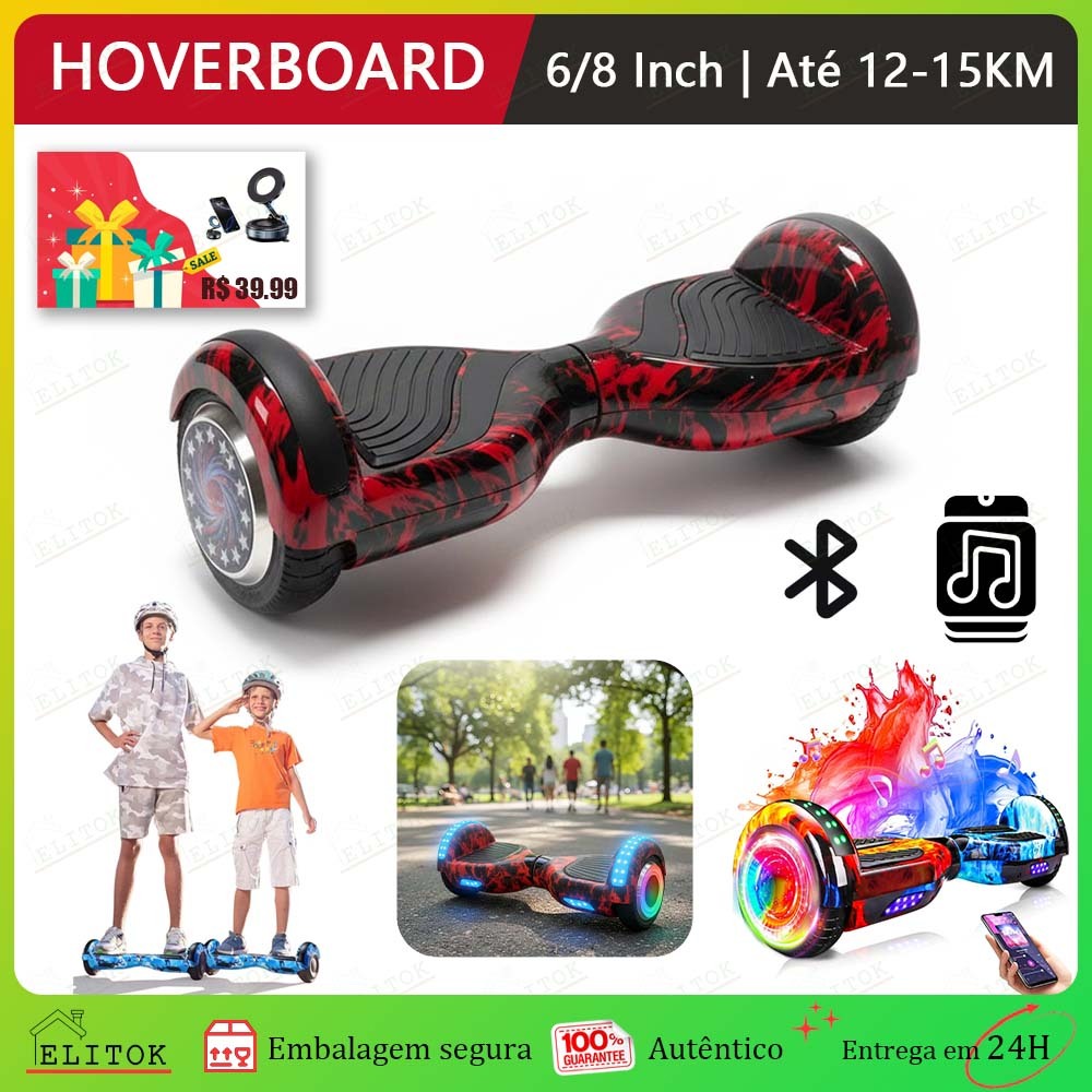 Hoverboard Infantil 8 Polegadas Skate Elétrico LED Bluetooth Música ...