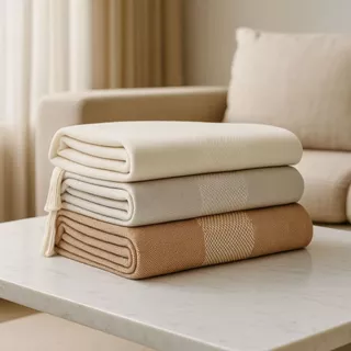 Manta Decorativa Em Algodão Fino Com Toque Confortável Para Uso Em Sofá, Cama e Poltrona, 2,50m x 2,20m