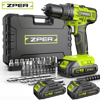 ZPER Furadeira Parafusadeira A Bateria 21V Com Duas Bateria Maleta Kit Ferramentas Completo