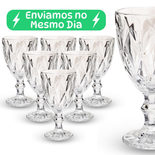 Jogo 6 Taça Diamante Copo Vidro Transparente Taças Abacaxi Gourmet Bico De Jaca 330ml