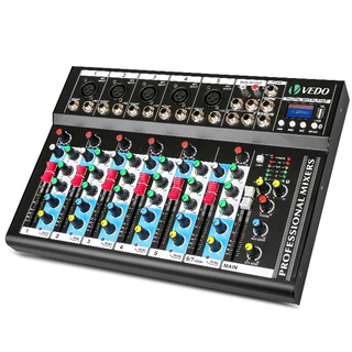 VEDO 7 Canais Mesa De Mixagem Profissional Misturador Mesas De Som Equalizador Bluetooth 48V PC USB Bivolt Para Karaokê em Oferta na Shopee