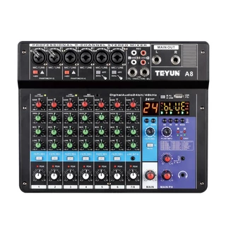 TEYUN A8 Mesa De Som 8 Canais Mixers Som Mixagem Console Gravação Multipista 24DSP alimentação fantasma de 48V Bivolt em Oferta na Shopee