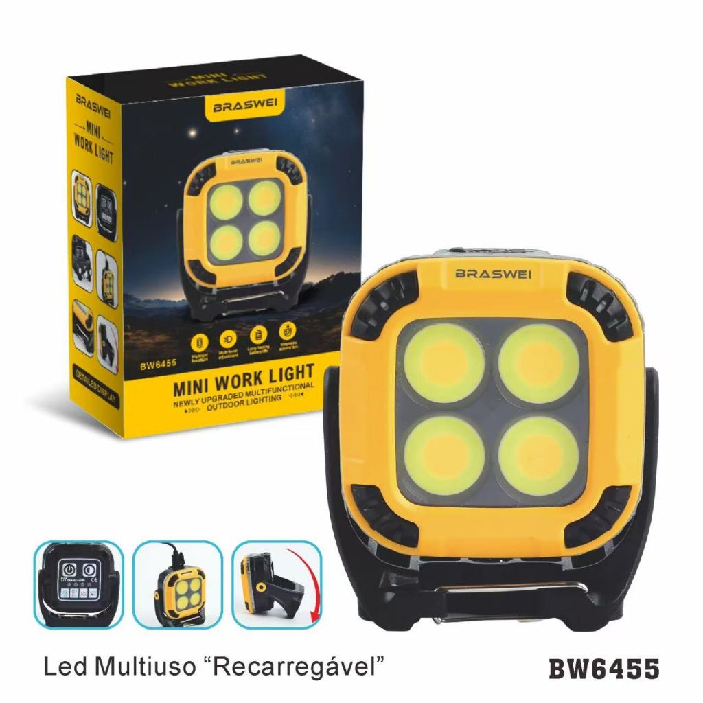 MIni Lanterna Led De Trabalho Multifuncional Clip De Fixação Recarregavel
