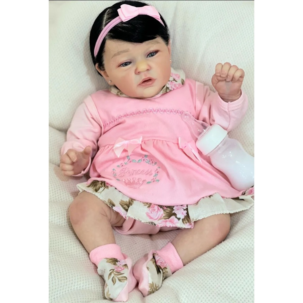 Bebe Reborn Silicone Banho Princesa Fio A Fio 50cm | Shopee Brasil