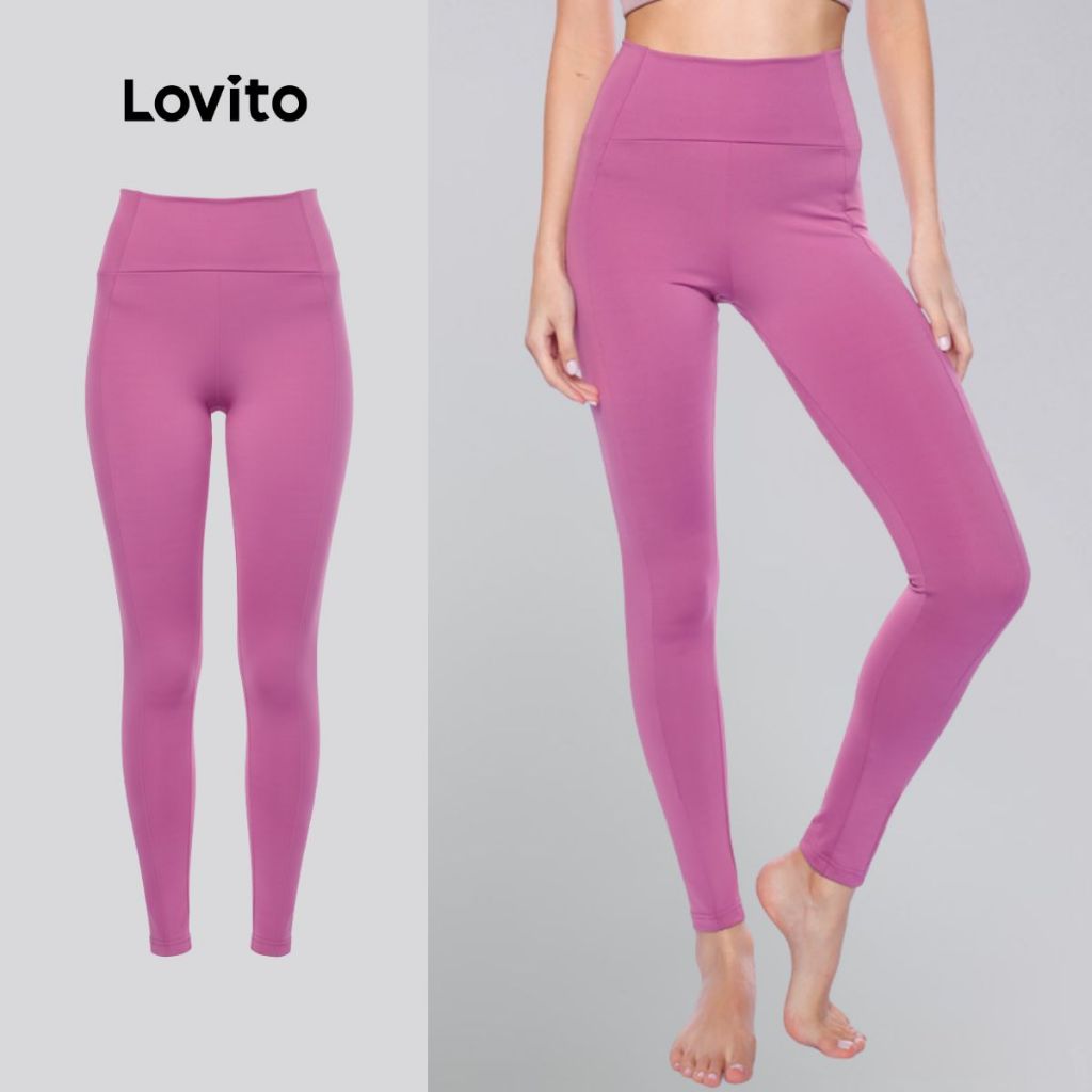 Lovito Calça Legging Feminina Esportiva Lisa com Cintura Anatômica Academia LB1267BRL1297