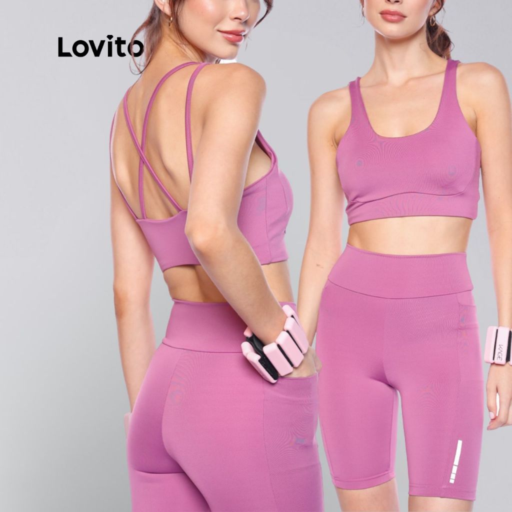 Lovito Bermuda Feminina Esportiva Ciclista Com Bolso para Celular e Detalhe Refletivo LB1247BRL1277