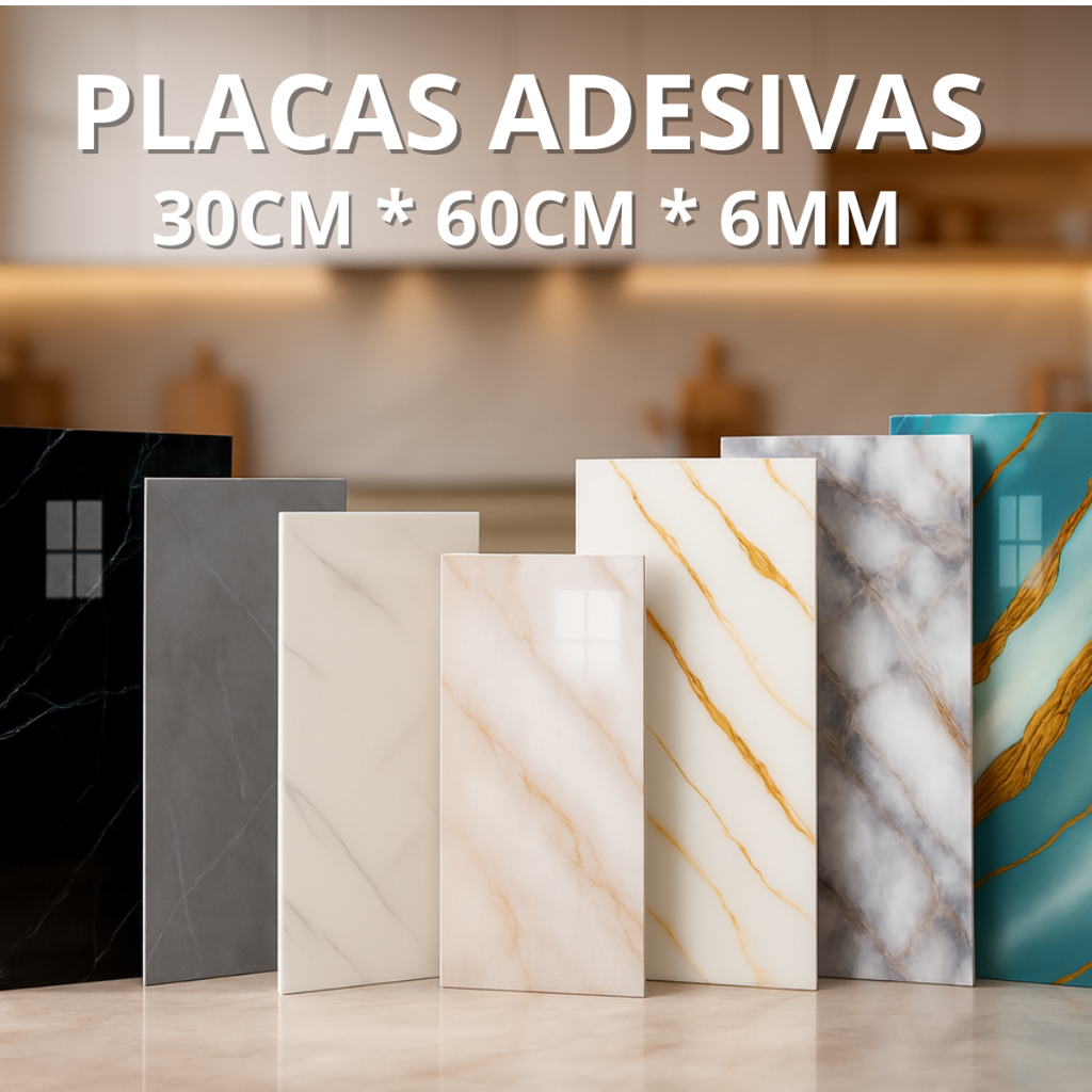 Foto de Kit 10/20/30 Placas de Parede Adesivas Mármore 3D Decoração 30 x 60cm Lavável