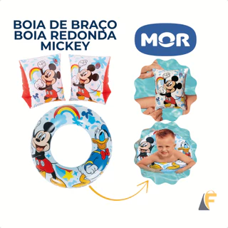Kit Boia de Braço + Boia Redonda Infantil Piscina Praia Mickey Mor Original em Oferta na Shopee
