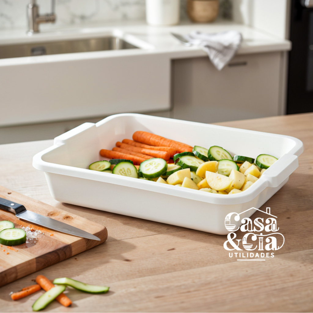 Kit Bandeja Plástica 4,0L Multiuso Branca para Armazenar Alimentos