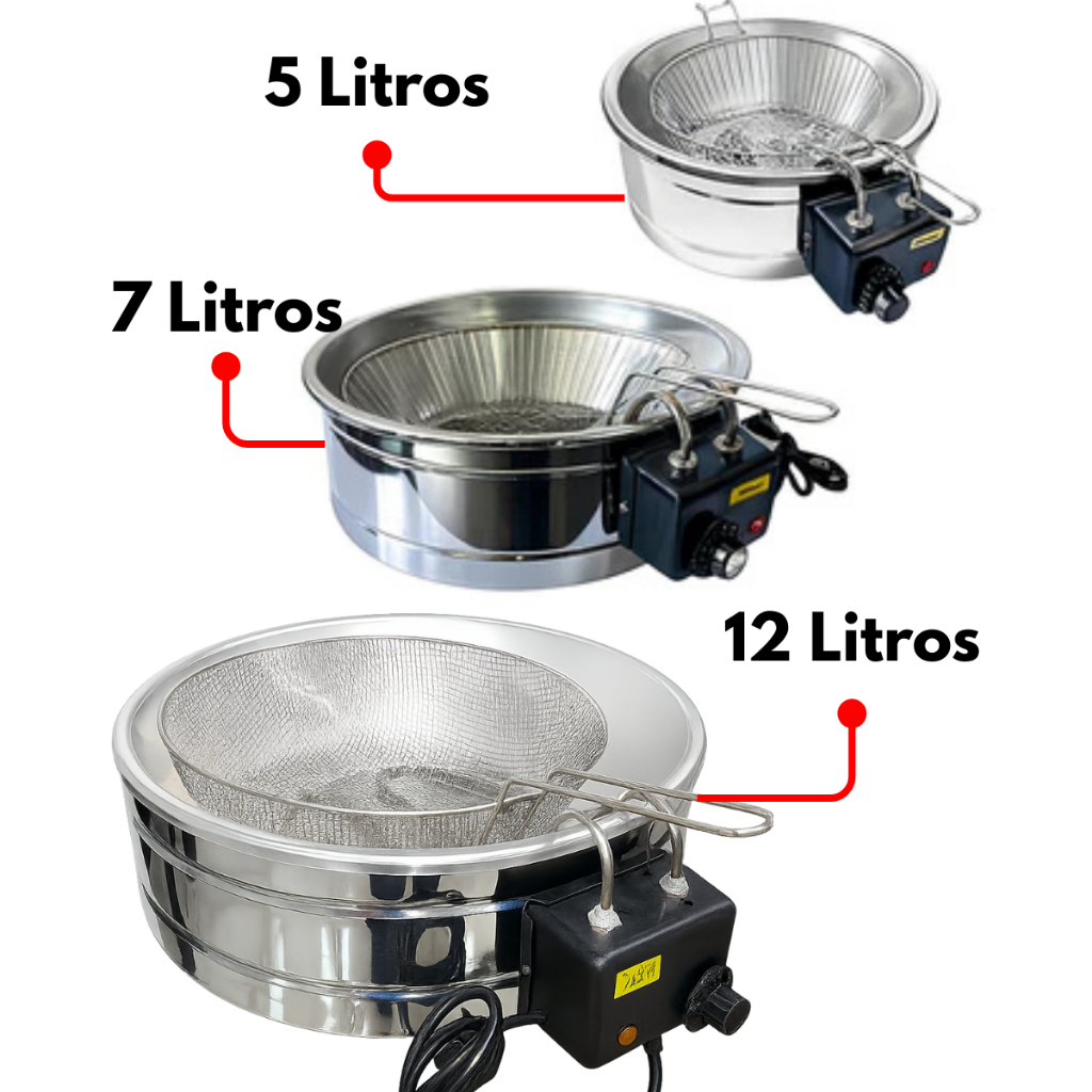 Fritadeira Elétrica Tacho de 12 Litros, 7 ou 5 Litros Base D