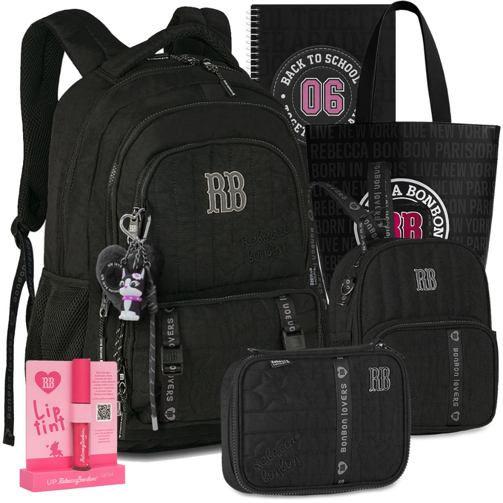 Kit Mochila RB Rebecca Bonbon Escolar Estojo Lancheira Brinde Resistente Reforçada Lançamento