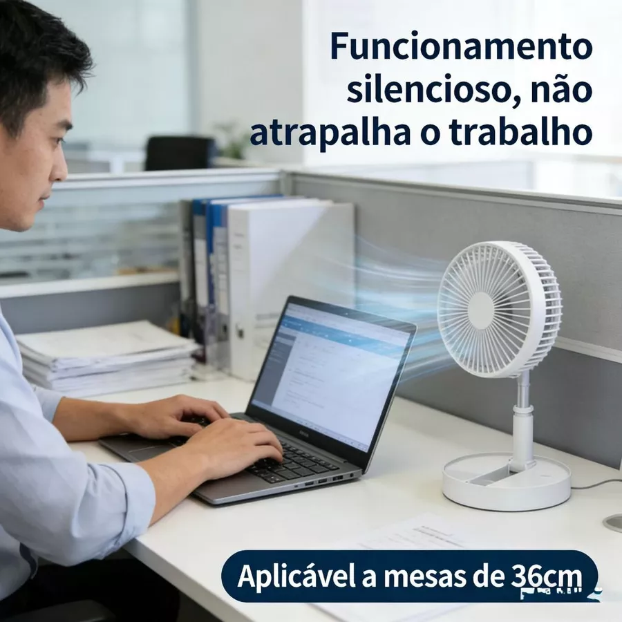 Ventilador Portátil Dobrável 4 Velocidades Recarregável USB Retrátil 180℃ Mesa Coluna Forte — foto 4 de 4