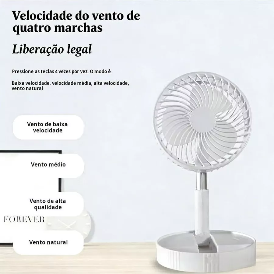 Ventilador Portátil Dobrável 4 Velocidades Recarregável USB Retrátil 180℃ Mesa Coluna Forte — foto 3 de 4