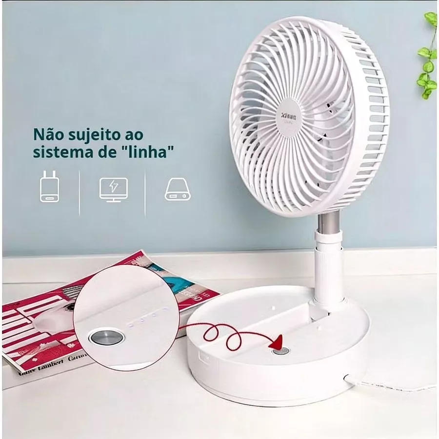 Ventilador Portátil Dobrável 4 Velocidades Recarregável USB Retrátil 180℃ Mesa Coluna Forte — foto 2 de 4