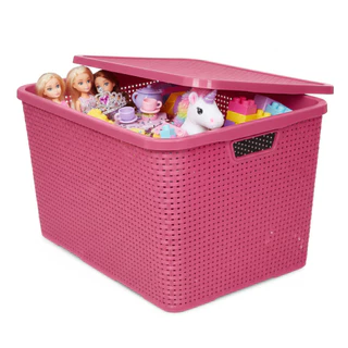 Cesto Organizador Rattan Rosa com Tampa - Caixa Organizadora 40 Litros em Oferta na Shopee