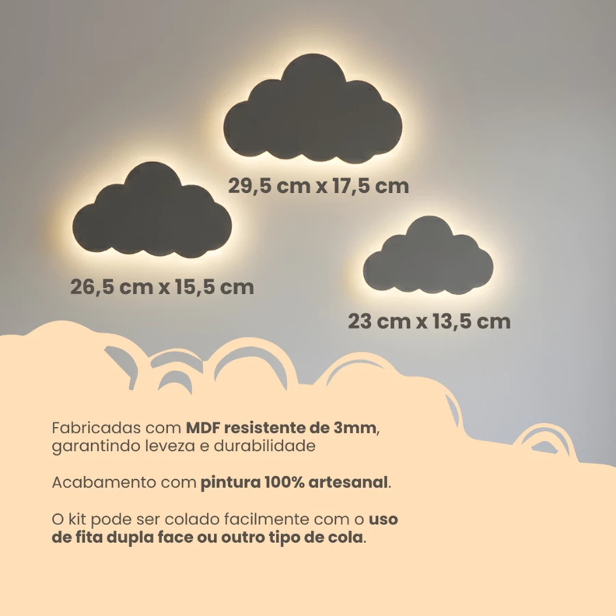 Luminária Nuvem Kit Abajur Infantil com Led fio de fada- Decoração para Quarto infantil — foto 2 de 4