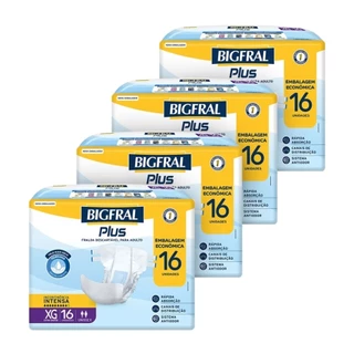 Fralda Geriátrica Bigfral Plus Regular Tamanho XG - 4 Pacotes com 16 Fraldas - Total 64 Tiras em Oferta na Shopee