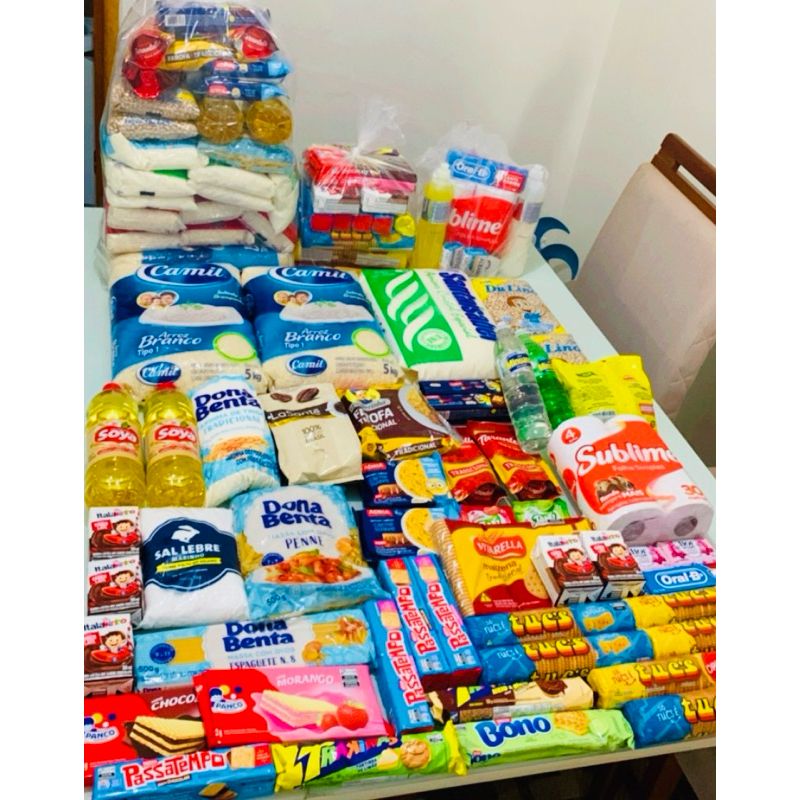 Kit Cesta Básica Completa – 48 Itens – Arroz 10kg, Feijão, Café, Óleo, Biscoitos e Limpeza