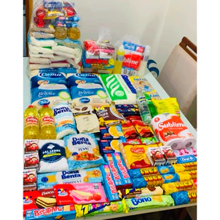 Kit Cesta Básica Completa – 48 Itens – Arroz 10kg, Feijão, Café, Óleo, Biscoitos e Limpeza
