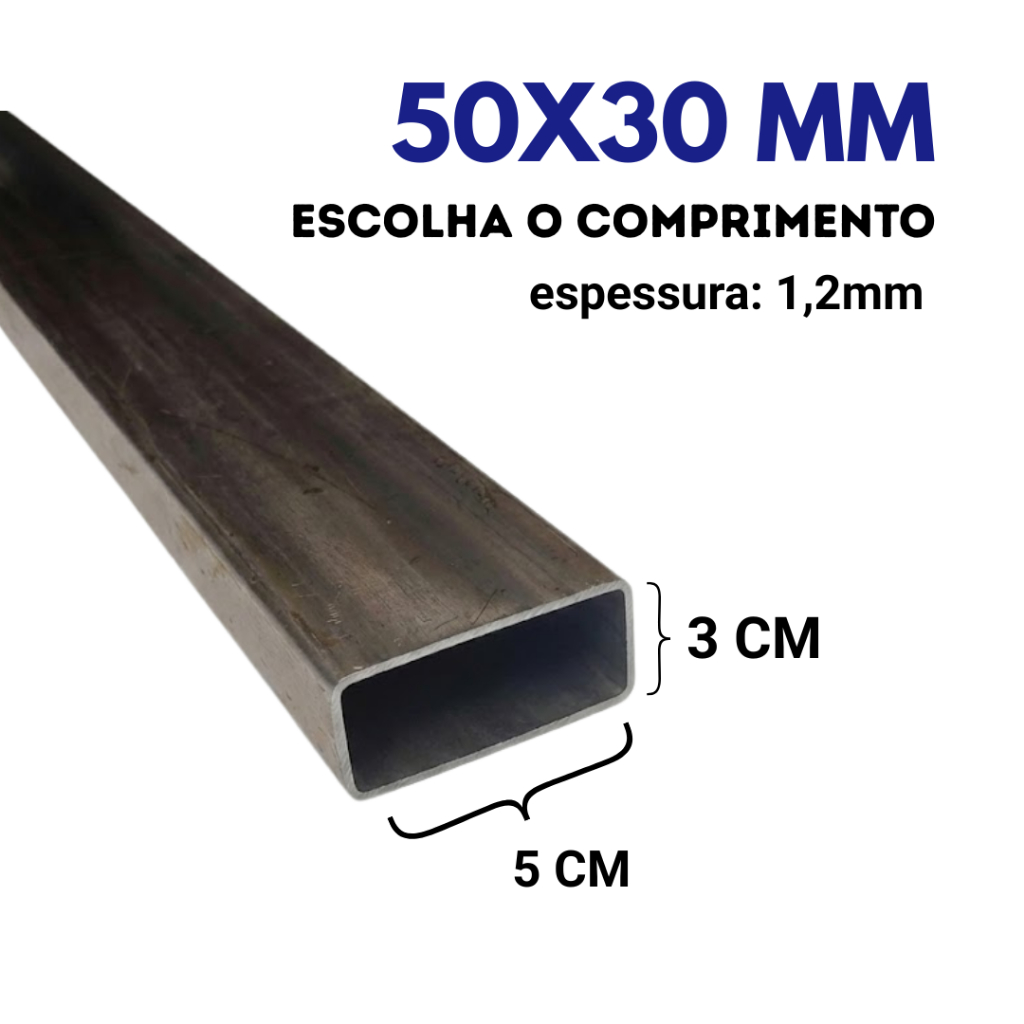 Metalon 50x30mm (5x3cm) - Escolha o Comprimento - 1,2mm de Espessura - Tubo de Aço