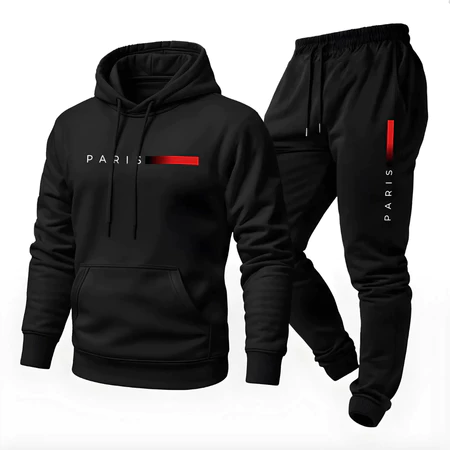 Kit Moletom Conjunto Canguru + Calça Flanelado Estampa Paris Unissex Com Capuz Algodão