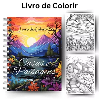 Livro de colorir Desenhos Casas e Paisagens vol2 Capa Dura/Flexível tamanho A5 gramatura 120g 50 pág em Oferta na Shopee