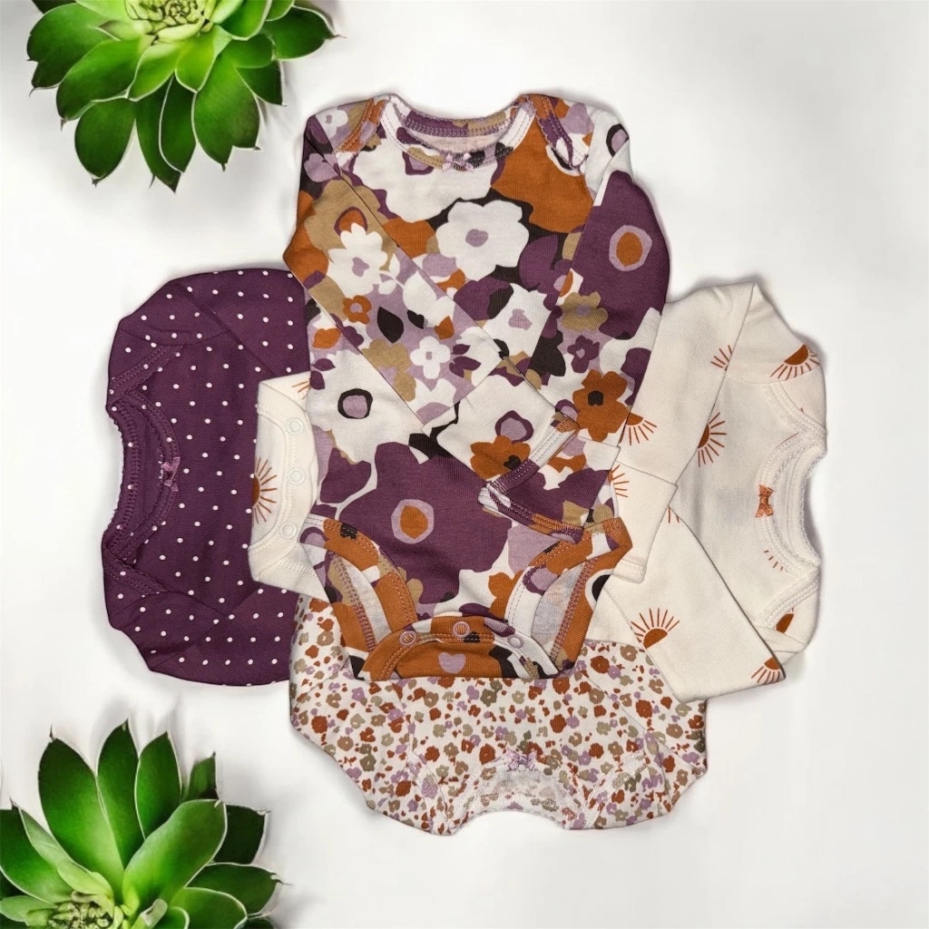 Kit 4 Bodys Manga Comprida Bebê Floral Carters Importado em Oferta na Shopee