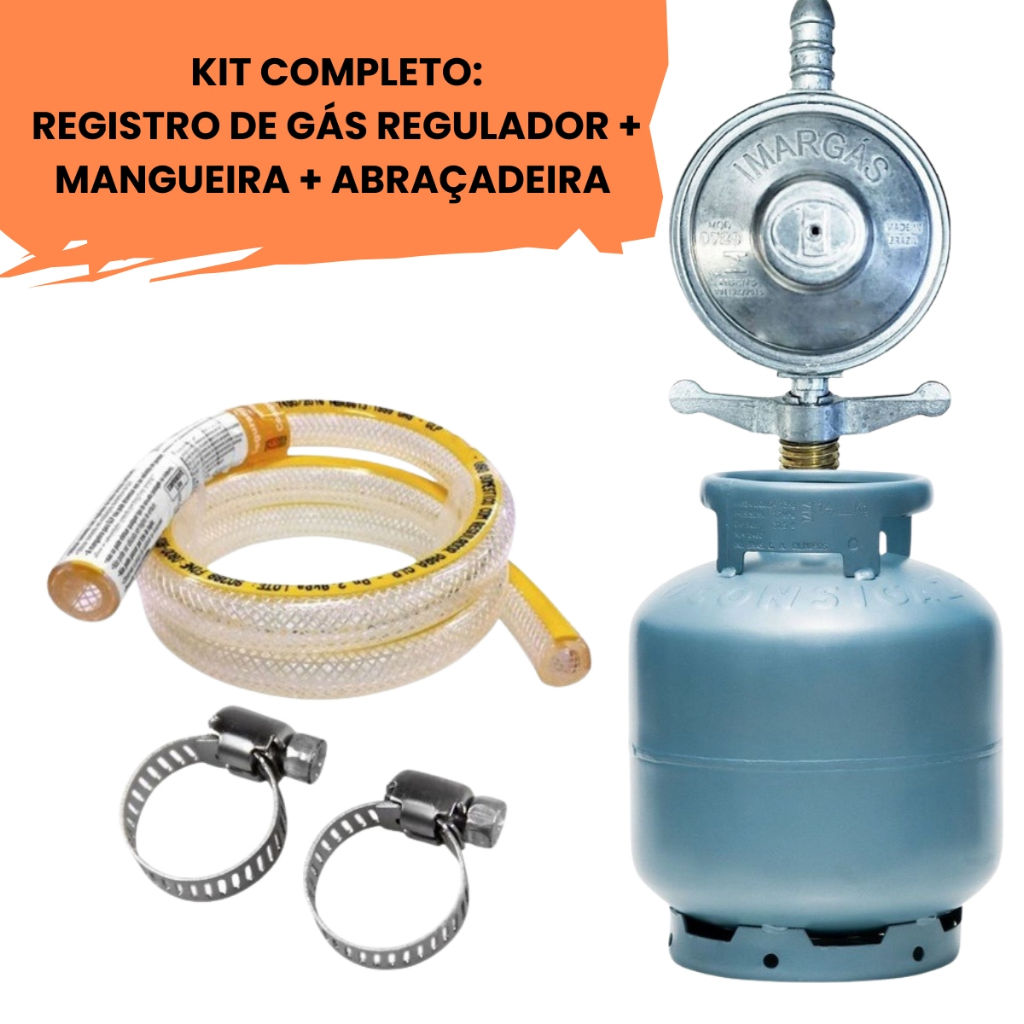 KIT REGISTRO DE GÁS DE COZINHA REGULADOR + MANGUEIRA + ABRAÇADEIRA ...