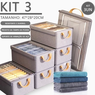 Organizador de guarda-roupa dobrável com tampa, usado para guardar roupas e roupas íntimas 47*28*20cm em Oferta na Shopee