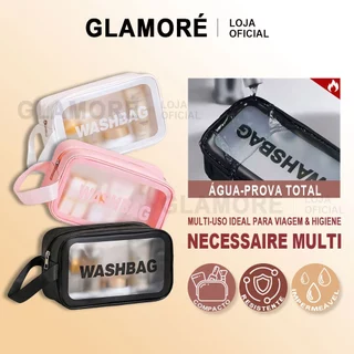 Necessaire Grande Transparente | Bolsa de Toilete para Viagem e Academia em Oferta na Shopee