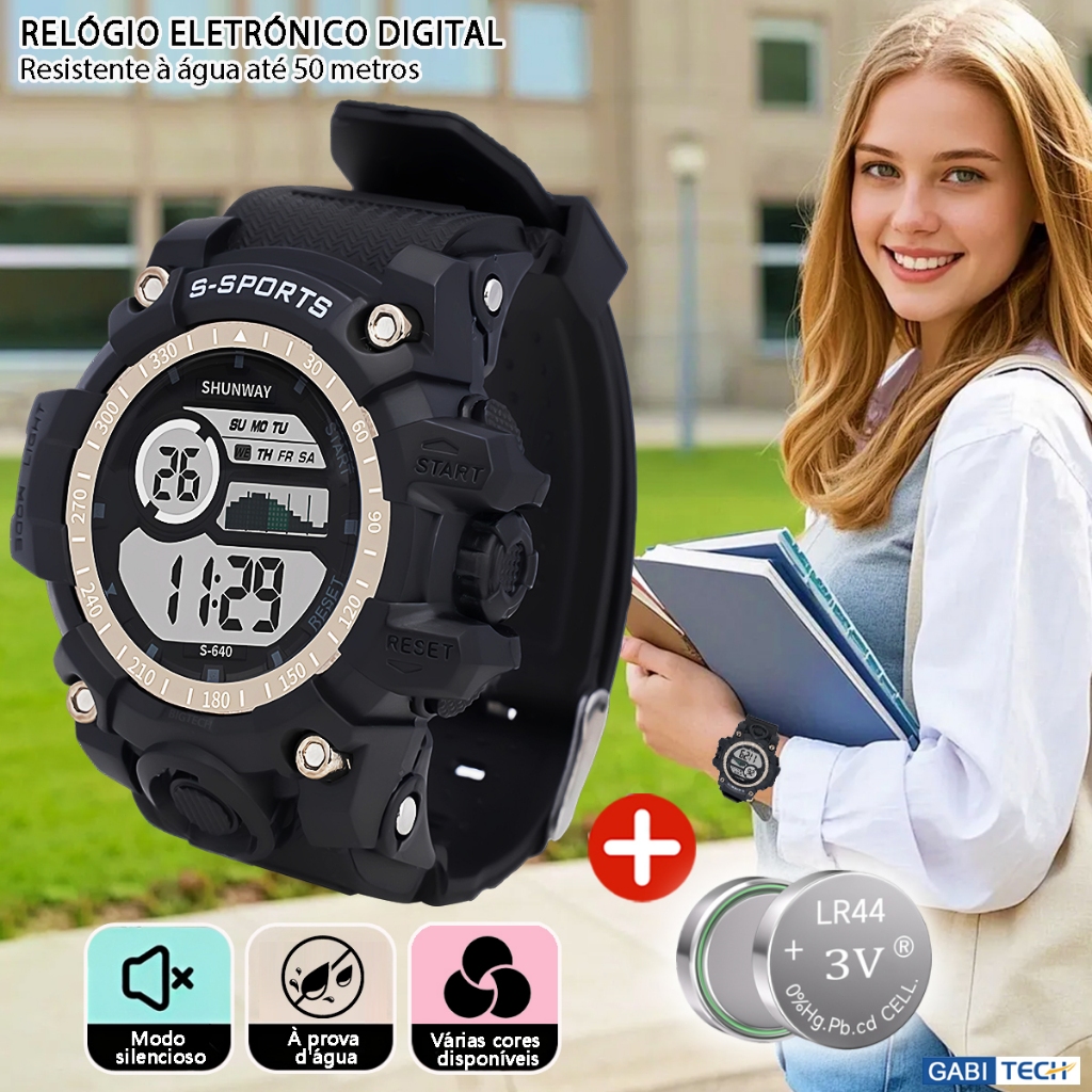 Relógio Femininoa Prova Dágua Digital Esportivo Com Led E Cronômetro ...