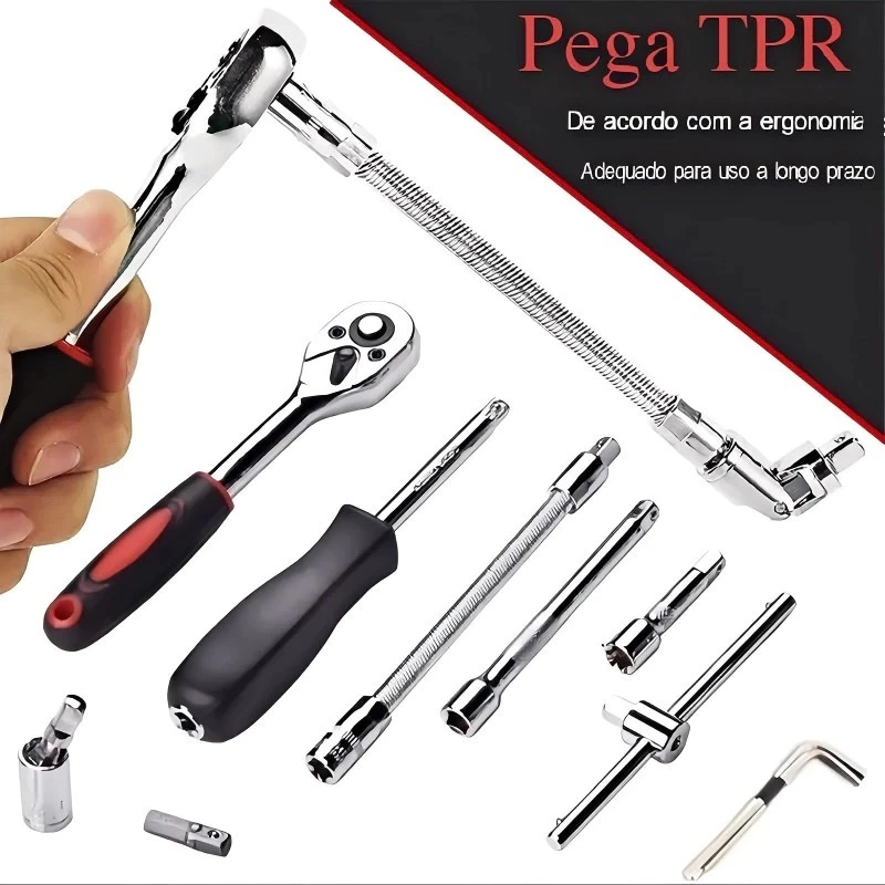 46 Peças Jogo De Chave Catraca Caixa De Ferramentas Completa Reversível Soquetes Maleta