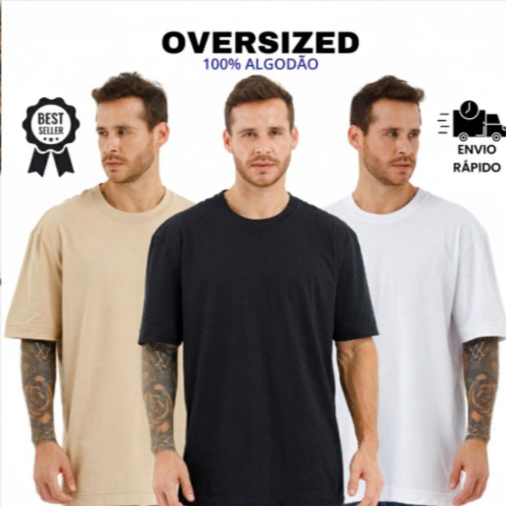 Kit 3 Camisetas Oversized Streetwear Masculina Malhão Suedine Padrão Americano