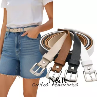 Kit 4 Cintos Feminino Largura 2 cm Fivela Prata Moda - Yara