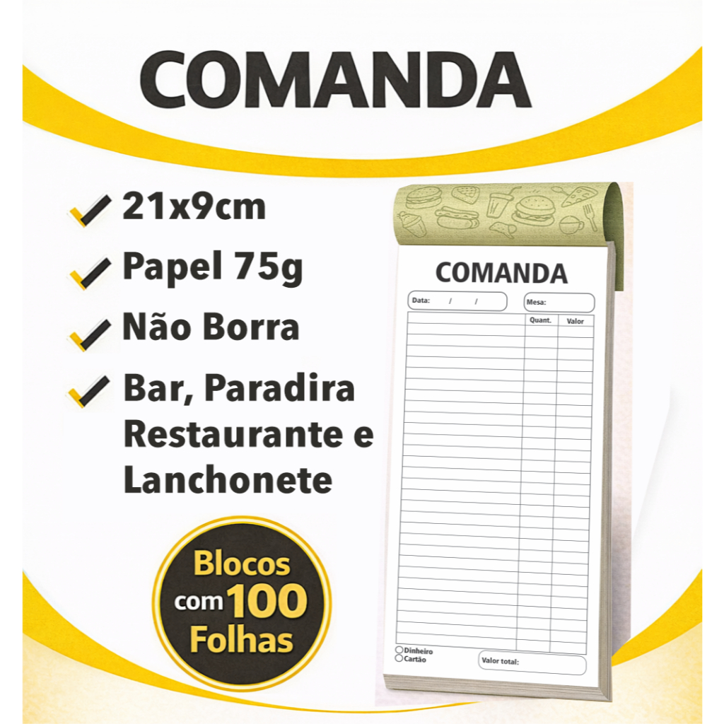Bloco Comandas Restaurante Bar Lanchonete Padaria  Pedido Co