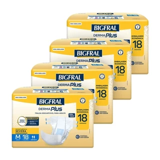Fralda Geriátrica Bigfral Derma Plus Tamanho M - 4 Pacotes com 18 Fraldas - Total 72 Tiras em Oferta na Shopee