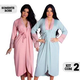 Kit 2 Robes Roupão Longo Roupa de Banho Com Detalhes em Renda Elegante Romantic Lingerie Feminino em Oferta na Shopee