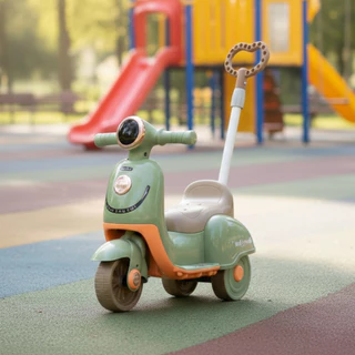 Triciclo Infantil Lambreta com Música e Haste para Passeio em Oferta na Shopee