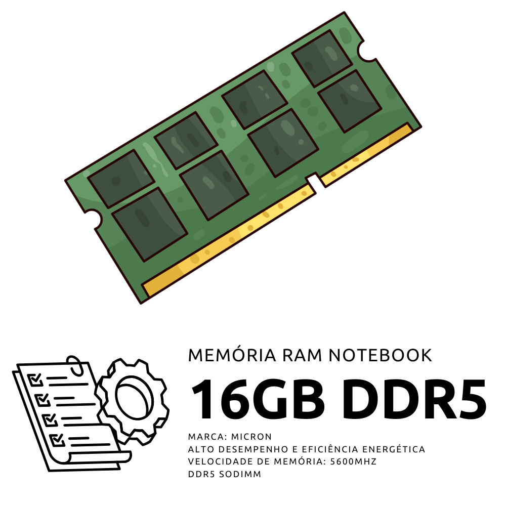 Memória RAM 16GB DDR5 5600MHz SODIMM Micron – Nova | Pronta para