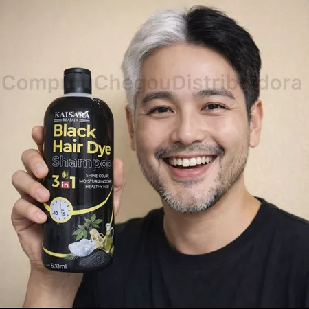 Shampoo Tonalizante KAISSARA 500ml HAIR DYE Cobre Cabelos Brancos em 3 minutos Escurecedor Preto