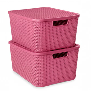 Kit 2 Organizadores Rattan com Tampa Rosa 15 Litros - TOY 25594 em Oferta na Shopee