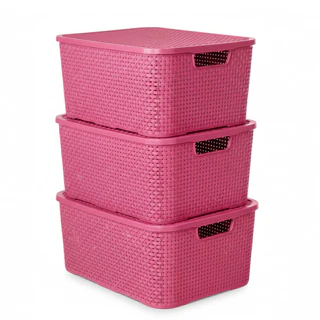 Kit  3 Caixas Organizadoras Rattan com Tampa Rosa 15 Litros - TOY 25594 em Oferta na Shopee
