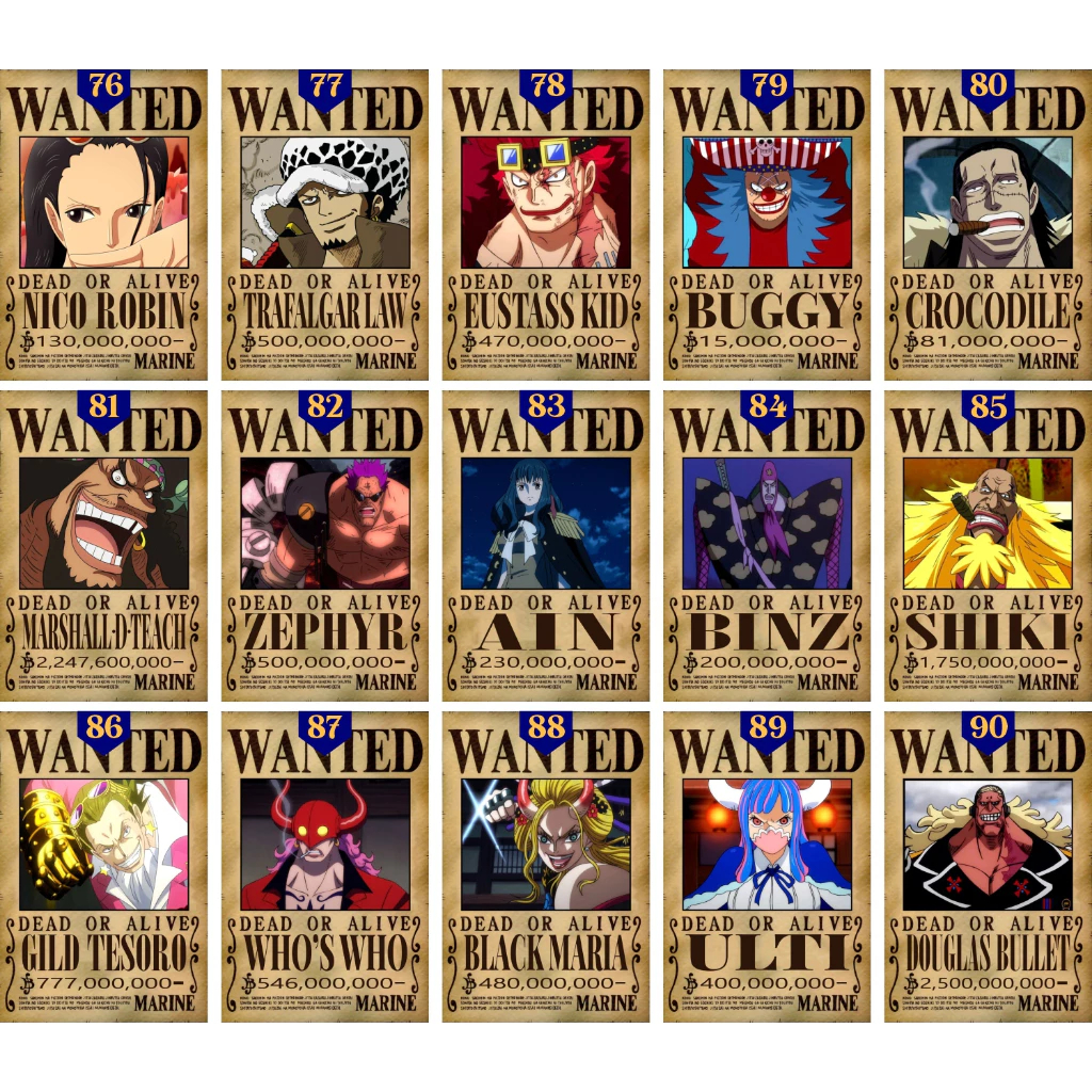 Kit 10 Quadros One Piece A4 21x29,7cm – Posters Wanted Luffy Zoro